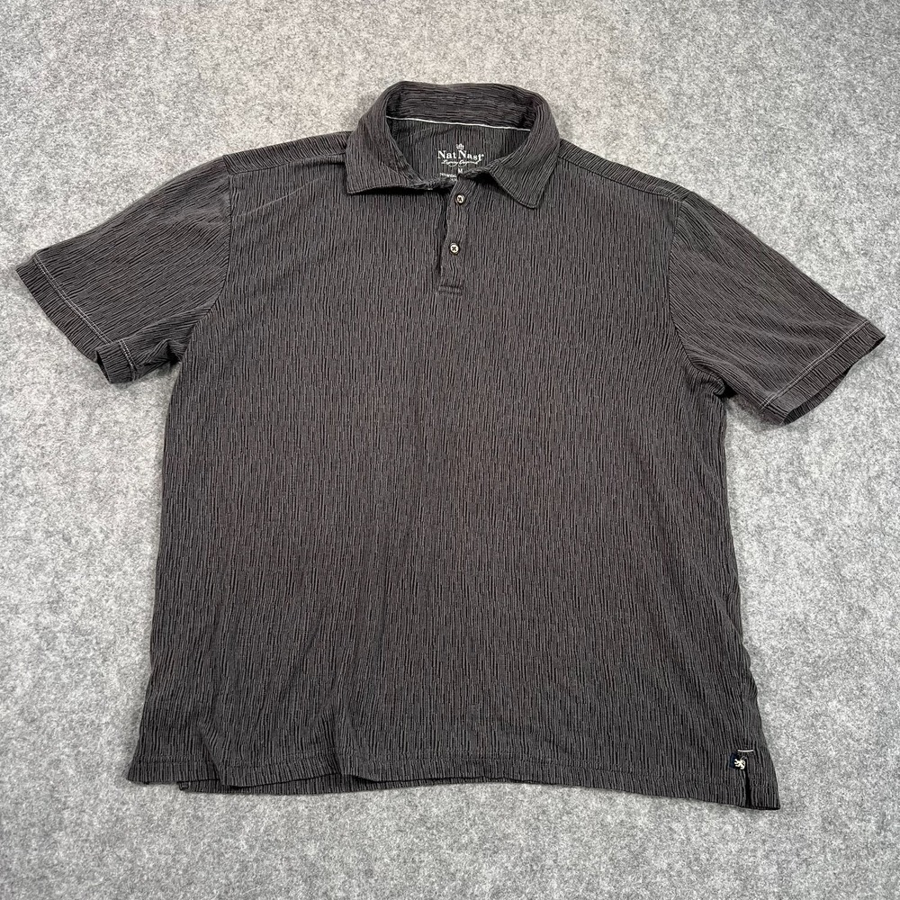 Nat Nast Black Jacquard Luxury Short Sleeve Polo Shirt Men's Size Medium